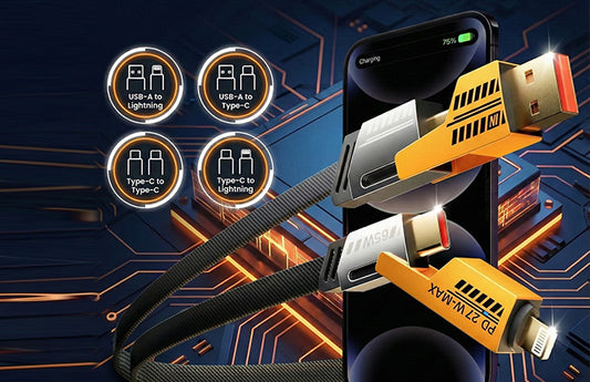 4 in 1 Cable | Gold Plated Ports | Ultra Fast Charging & Data Transfer | Supporting Thunderbolt, Type C, Lightning, Type A for All Phones & Laptop