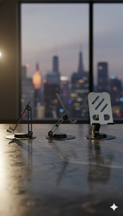 Aluminium Stand Portable Desktop Phone Stand 360° Rotatable and Foldable Cell Phone Holder Metal Base for Table & Bed Compatible with All Smartphones & Tablets Desk